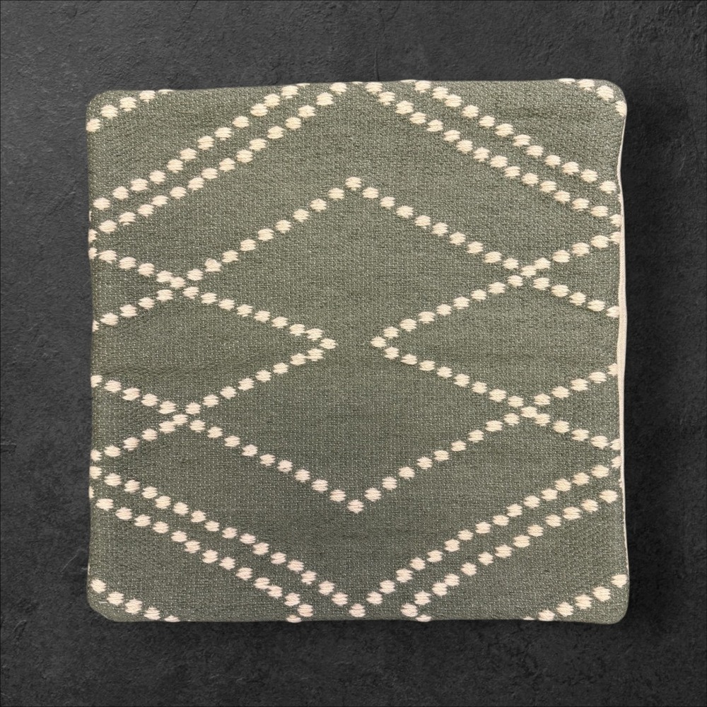 Crate & Barrel Byzan Diamond Sage Green Wool Pillow‎ Covers 23x23 Set of 2
